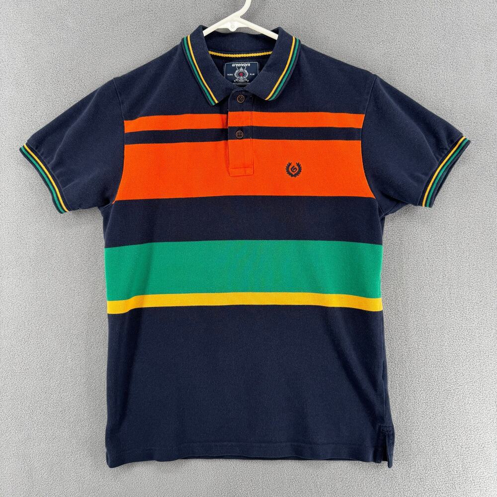 Greenfibre Rugby Polo Shirt Kids (Teen) M Blue Orange Golf Collared Striped